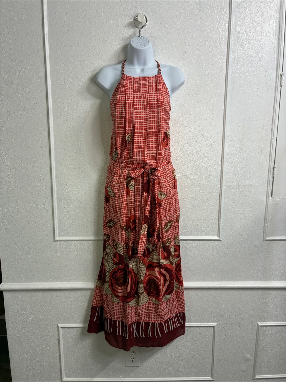 BCBG Red Silk & Cotton Floral Maxi Dress Sz.4